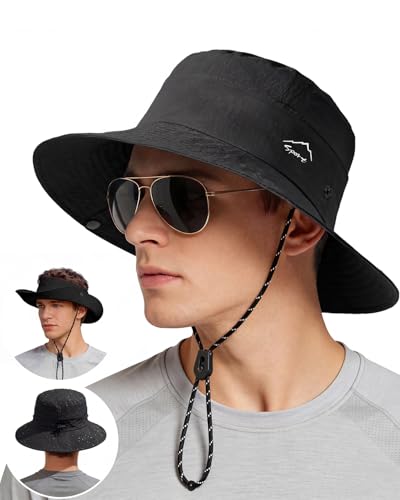 Century Star 2-in-1 Sun Hat for Women, UPF 50+ Wide Brim Bucket Hat, Adjustable & Foldable for Outdoor, Beach, Fishing Black One Size