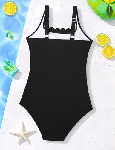 Image of Shallmu Girls Swimsuit Color Block Adjustable Straps One Piece Summer Bathing Suit for Girls 9-16 Years