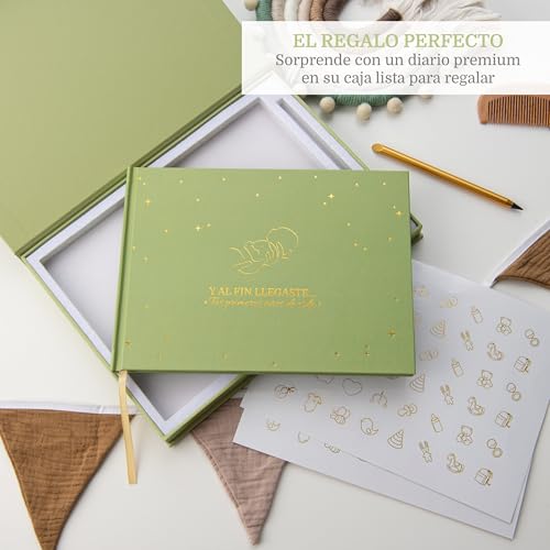 Miniatura 2 de Proenmu Album Fotos Bebe Primer Año Lápiz Metálico Caja Regalo Con Cierre Magnético Pegatinas Libro Recuerdos Bebe Album Bebe Recien Nacido Hasta Los 5 Años Español Verde, Español