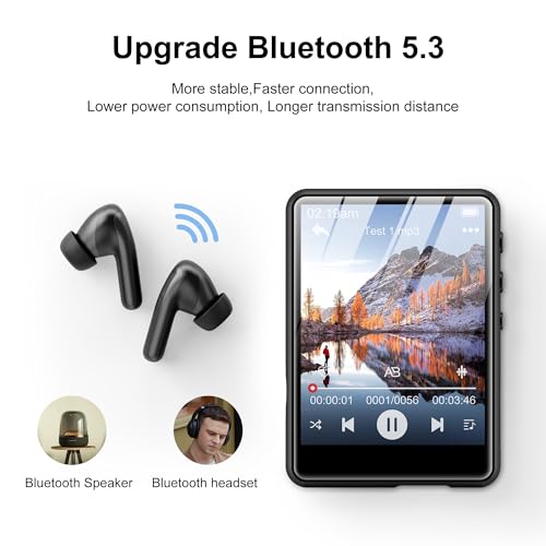Image of SWOFY 64GB MP3 Player with Bluetooth 5.3, 2.4-Inch Full Touch Screen, Portable Lossless Sound Music Player with HD Speaker, MP3 with FM Radio Recording e-Book, Record, Earphone Included-Gray