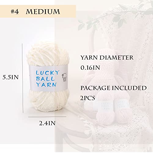 2Pcs Soft Chenille Yarn Blanket Yarn,Velvet Yarn For Knitting,Fancy Yarn For Crochet,Crochet Yarn For Sweater/Hat/Blankets/Diy Craft(White) #TOP2