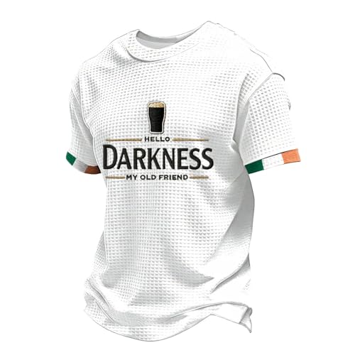 Men's Hello Darkness My Old Friend T Shirt St Patricks Day T Shirts Waffle Short Sleeves Tee 01-White 3XL