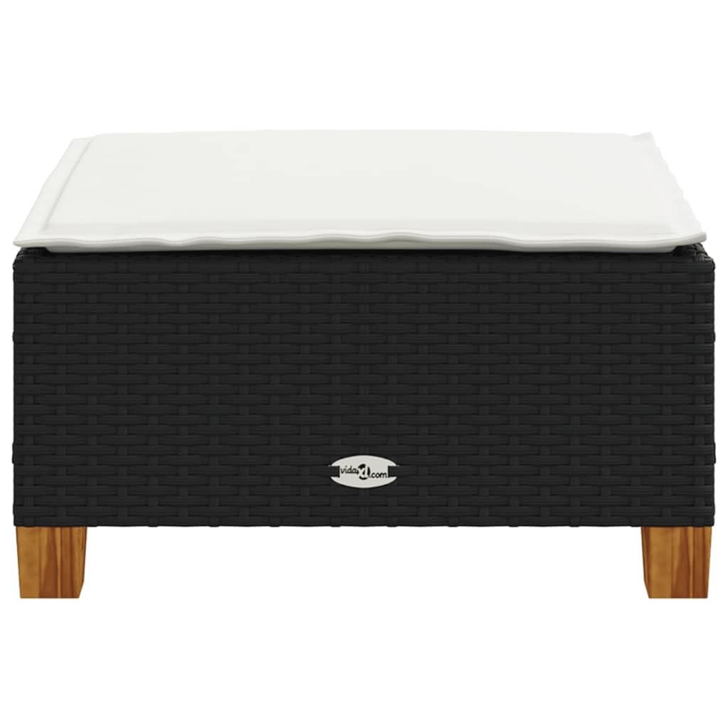 Fengshui Taboret ogrodowy z poduszką, czarny, 63,5 x 56 x 32 cm, polirattanowy