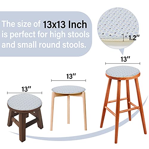 Round Stool Chair Cushions For Kitchen Dining Seat Pads With Ties 4 Pack Non Slip Cushions Pad For High Stool Chairs Bistro Bar Seat 13 Inch, Blue Grid Floral #TOP4