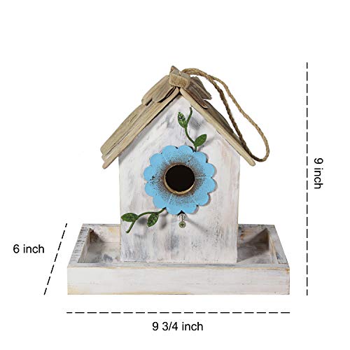 Tenforie Bird Feeder House for Outside Hanging, Wooden Birdhouse Bluebird House Feeder Handcrafted Hut
