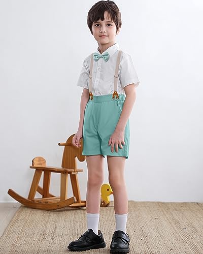 Image of SANGTREE Baby Shorts Dress Clothes Set, T-Shirt + Bowtie + Suspender Shorts Outfit, 3 Months - 14 Years