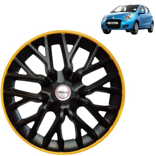 Image of PRIGAN ASTAR Black Yellow Wheel Cover 13 inch for -ASTAR (Set of 4 Pcs) (Press Fitting) Model- gtline,by13
