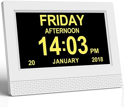Ykall Digital Calendar Alarm Clock, 7" HD Large Screen Display, New Multiple Clock Modes Auto-Dimming Clock, Non-Abbreviated Day Date for Alzheimer's and Dementia Memory Loss Impaired Vision - White