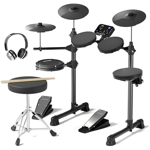 AODSK Electric Drum Set For Beginner 150 Sounds,4 Quiet Drum Pads,2 Pedals