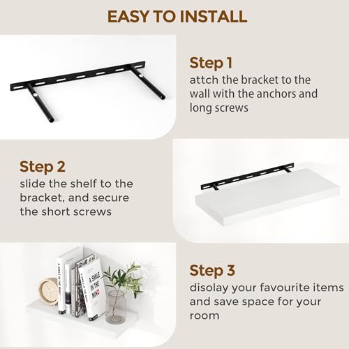Fun Memories 16 Inch Long Floating Shelves in White, 9.3 Inch Deep Floating Shelf for Wall, Living Room, Kitchen, Rustic Deep Wood Shelves for Bathroom, 2 Pack Storage Display Shelf for Books, Decor - Thumbnail 7