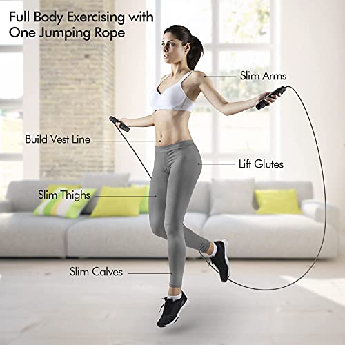 Jump Rope, Tangle-Free Rapid Speed Jumping Rope Cable With Ball Bearings For Women, Men And Kids, Adjustable Foam Handles Steel Jump Ropes For Fitness,Black,1 Pack… #TOP6