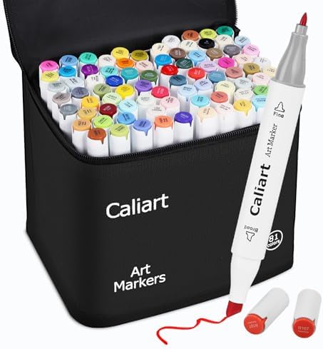 Caliart Marcadores de alcohol, 81 colores finos y cinceles de dob...