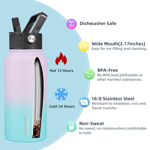 Image of BJPKPK 2 Pack 27oz Insulated Water Bottles with Straw Lids, Stainless Steel
