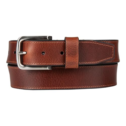 Image of Nautica Men's Casual Leather Belt | Everyday | Classic | Pants | Jeans | Khakis | Chinos | Metal Buckle