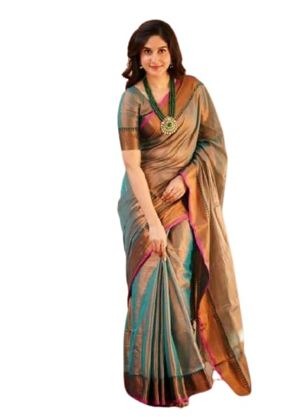 Traditional Silk Saree for Women, Elegant Beige and Turquoise with Contrast Border, Festive Ethnic Wear-picture-40