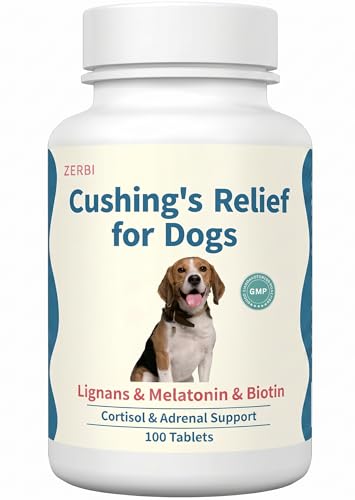 ZERBI Cushing’s Support for Dogs – SDG Lignans, Melatonin & Biotin | Supports Cortisol & Adrenal Balance | Helps Thirst, Appetite & Coat | 100 Tablets