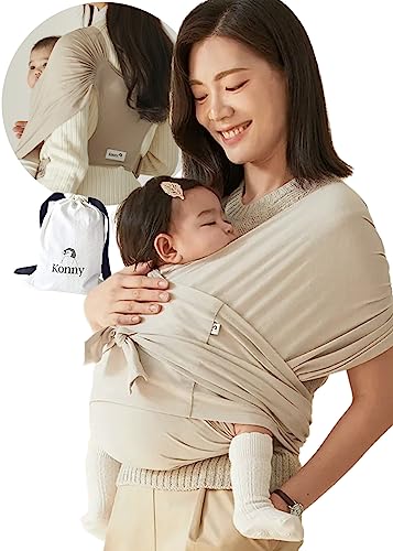 Konny New and Improved Baby Carrier Flex SoftBreeze Premium Material - Adjustable, Easy to Wear and Wrap Baby Sling, Perfect for Newborn Babies Essentials up to 44 lbs, (M-4XL) - Neutral Beige