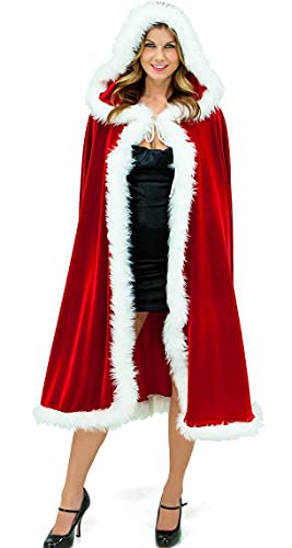 eBoutik - Capa de terciopelo rojo con capucha de Mrs Santa Claus con corbata de bola de nieve - Ideal para fiestas festivas - Disfraz de Navidad Cover