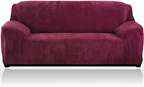 Teynewer Thick Velvet Sofa Covers 1 2 3 4 Seater High Stretch Non-Slip Couch Cover Furniture Protector Plush Sofa Slipcovers with 1 pillowcase for Living Room Dogs Cats Pet (2 Seater, Light Grey)