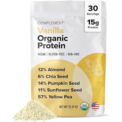 Complement Vegan Vanilla Protein Powder - Organic Protein Low Carb, Low Calorie, Sugar Free, Soy Free, Non-GMO, Gluten Free - 15g Yellow Pea, Pumpkin Seed Plant-Based Protein (30 Servings)