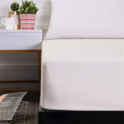 Hiseng Jersey Spannbettlaken, Microfaser Einfarbig Spannbetttuch Leintuch bis 25cm Matratzenhöhe, Weiches Elastisches Matratzenschoner für Boxspringbett & Wasserbett (2 x Kissenbezüge,Beige)