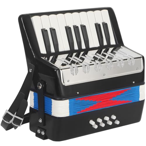 AKLOT 17 Key Piano Accordion, Lightweight Kids Accordion, Celluloid Accordions Brighter and Pure Tone than Plastic, Durable Metal Cover with Straps, Manual for Children, Beginners Acordeón (Black)