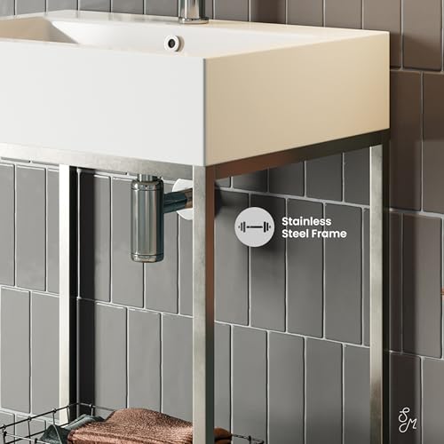 Image of Swiss Madison Pierre 24 Single, Freestanding, Open Shelf, Chrome Metal Frame Bathroom Vanity
