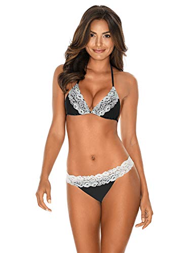 RELLECIGA Women's Black White Lace Triangle Bikini Set for Women Size Medium