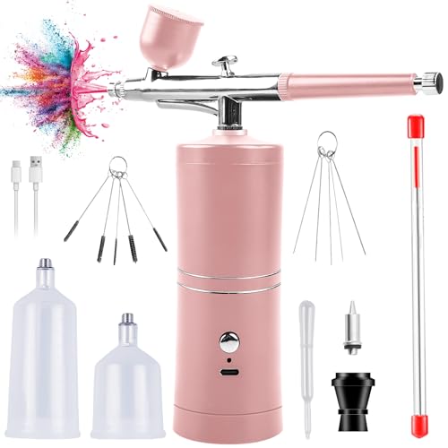 Behogan Tragbares Airbrush Set mit Kompressor, Airbrush Set, Tragbare Air Brush Kompressor-Set, Kabelloses Airbrush Set Mit Kompressor, Mini Handheld Dual-Action-Airbrush für Malen, Tattoo, Nail Art
