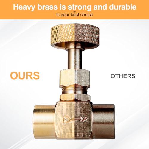 Breezliy NEEDLE VALVE 2PCS 2 Pieces Heavy Duty Brass Instrument Replacement Control Needle Valve 1/4 Inch Npt Female X 1/4 Inch Npt Female Connection Golden thumb #2