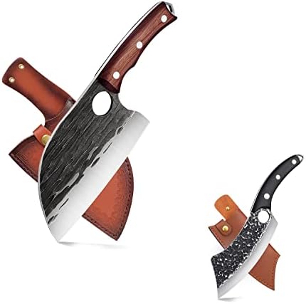 Serbian Chefs Knife Bundle with Forged in Fire Butcher knife Outdoor Kitchen Cooking Hunting Camping BBQ