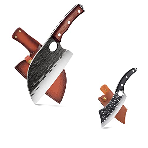 Serbian Chefs Knife Bundle With Forged In Fire Butcher Knife Outdoor Kitchen Cooking Hunting Camping Bbq #TOP5