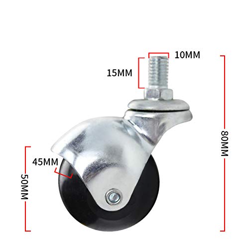 Roulettes pivotantes filetées M10 de 5 cm en nylon et caoutchouc - 3