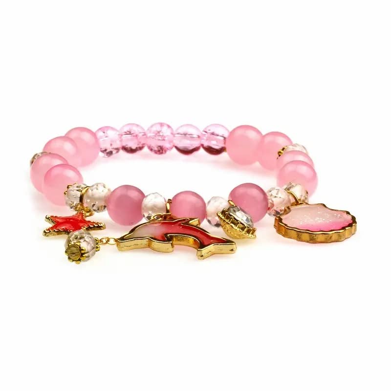 El Regalo Opal Stone Beads Bracelet With Dolphin, Star, Shell Pendant For Kids/Girls/Women (Pink) (B0C3XTS45Y) Amazon Price History, Amazon Price Tracker