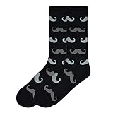 K. Bell Socks Men's Mustache Crew Sock, Black, 10-13