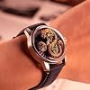 OBLVLO Luxury Dragon Design Watch, Rose Gold Case, Blue Leather Band, Decorative Dragon Dial