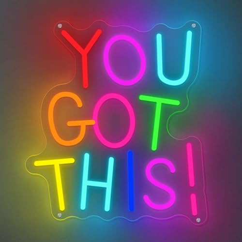 Image of You Got This Neon Sign for Wall Decor, Dimmable LED Neon Signs for Bedroom Inspirational Letter Neon Light for Office Classroom Home Bar Party