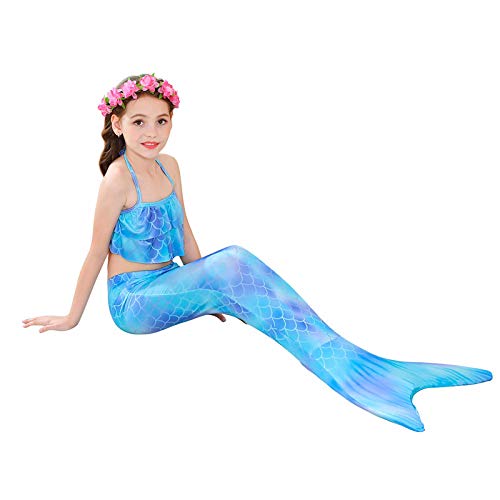 5Pcs Girls Swimsuit Mermaid Tails for Swimming Princess Bikini Bathing Suit Set Can Add Monofin 4T 6T 8T 10T 12T (as1, age, 6_years, Sky Blue #2) - Thumbnail 4