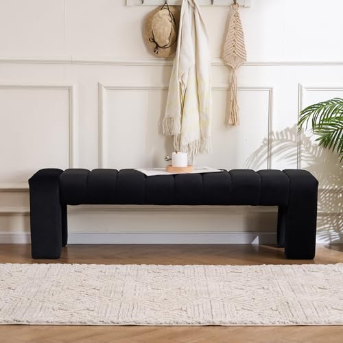 AIITTCC Velvet End of Bed Bench Upholstered Modern 59 Bedroom Bench for King Bed Bench Tufted Window Bench Comfy Long Ottoman for Living Room/Entry/Indoor(Black 59 Wide)