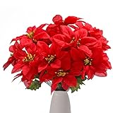 Cymax 4 Pcs Poinsettia Artificial Christmas Flowers 7 Head Fake Poinsettia Bush Flowers Silk Fabric Floral Decorative Ornament for X’mas Tree Wreath Decor Holiday Home Wedding Party Decoration - Image 1