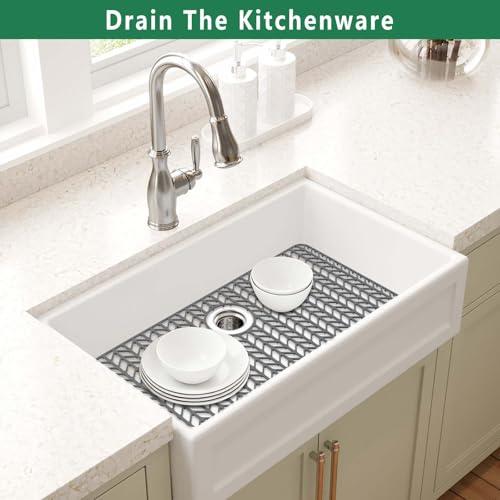 Image of GUUKIN Sink Protectors for Kitchen Mat -30 inchx 16 inch Silicone Kitchen Sink Mat Grid for Bottom of Farmhouse Stainless Steel Porcelain with Rear Drain(Grey