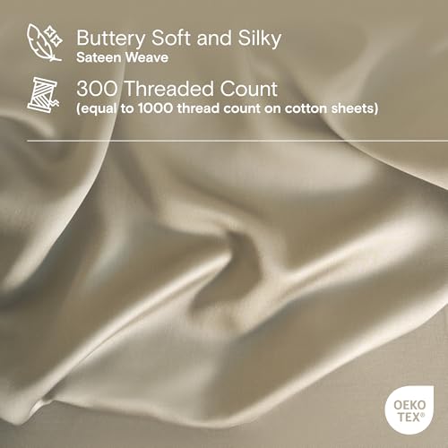 Image of DOZ Sheet Set, 100% Viscose derived from Bamboo, Organically Grown, Buttery Soft, Cooling Sheets, High GSM, Deep Pockets - 3 Piece - 2 Pillowcases 1 Fitted Sheet (Fog, Queen)