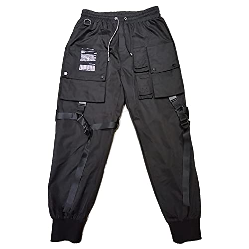 MOKEWEN Men's Patchwork Straps Jogger Harem Cargo Ninth Pants with Big Multi Pockets Elastic Waist3