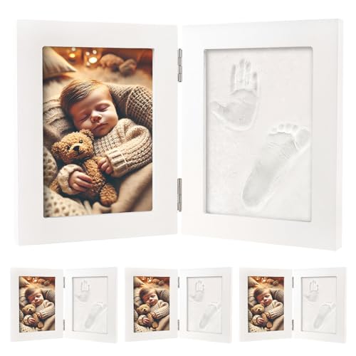 Your Design Bilderrahmen: 4er-Set Gipsabdruck-Sets, 2-tlg. Holzrahmen für Baby-Hand-& Fußabdruck (Gipsabdruck Füße, Babyabdruck)