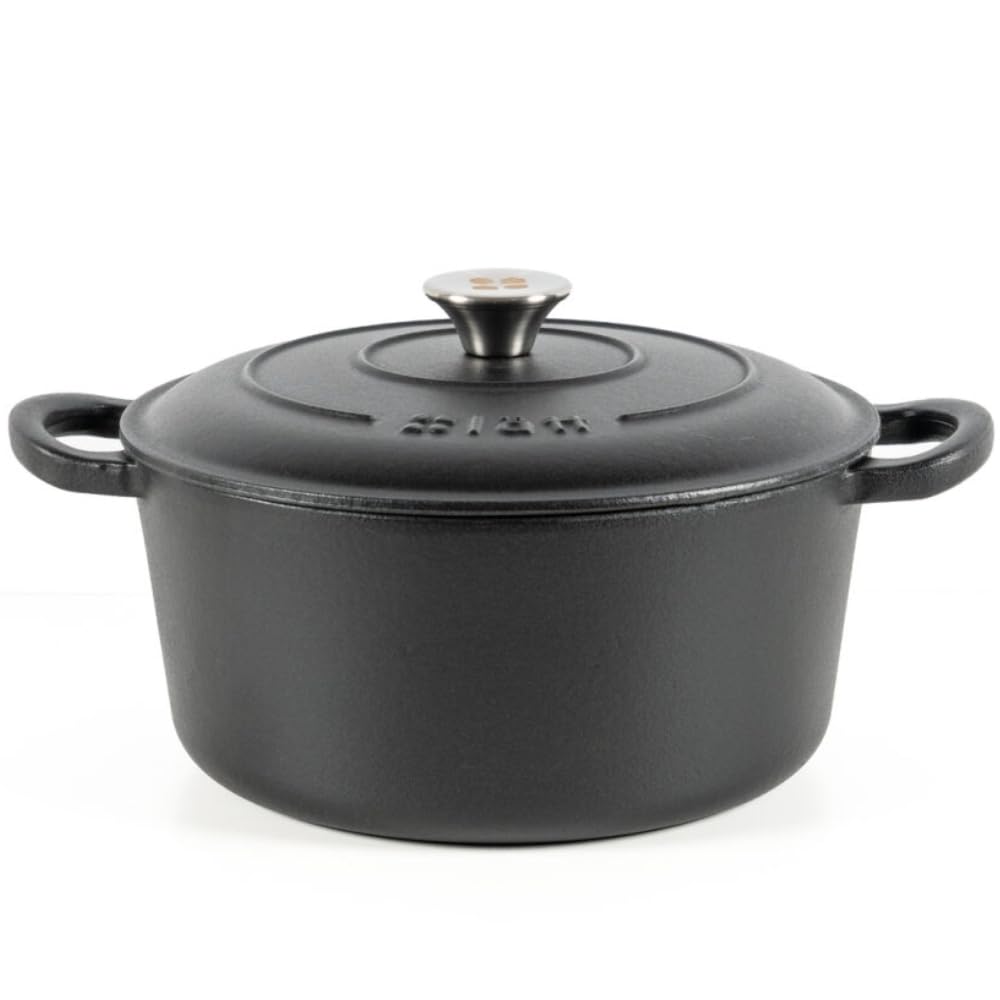 Cocotte Hierro Fundido Esmaltado Negra. Cocotte Redonda 26x12 CM - 4,8 L. Olla Elegante, Resistente, Especial para Inducción y Apta para todos tipo de Cocina