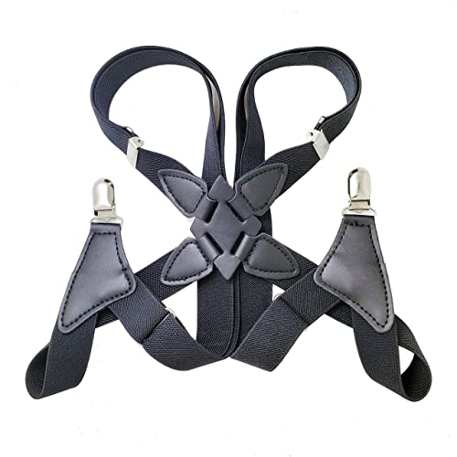 ADESIGNSTORE Mens Suspenders Cross back X style clips Belt Fashion formal Style - Men’s Suspenders Belts Suspenders Leather Strap Wide Braces (BLACK)