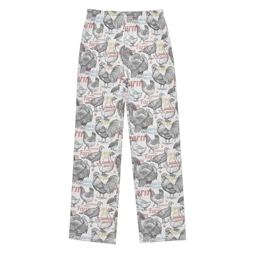 Farm Rooster Duck Boys Long Pants Soft Trousers Elastic Waist Kids Lounge Bottoms with Pockets S-XL