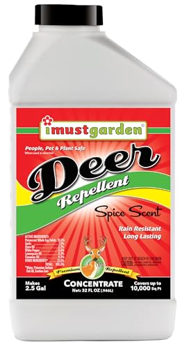 I Must Garden Deer Repellent Concentrate – 32oz: Spice Scent Deer Spray for Plants – Natural Ingredients - Makes 2.5 Gallons, Covers 10,000 sq. ft.