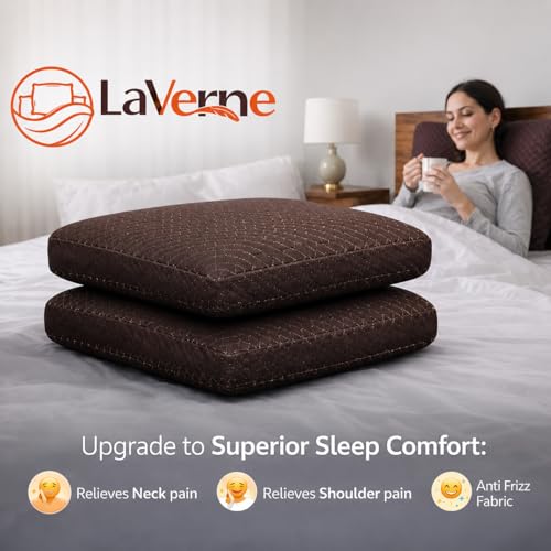 Image of LA VERNE Cooling Gel Infused Pincore Technology Breathable Memory Foam Pillow with 3S Rebound| Cool Gel Cervical Support for Neck & Shoulder Relief (1, D Brown, Standard)