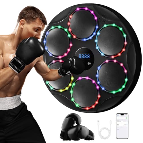 Music Boxing Machine, Boxing Machine with Smart Bluetooth, 9 Speeds and Modes, LED Display for Home, Indoor and Gym,（Boxing Gloves Included） Black